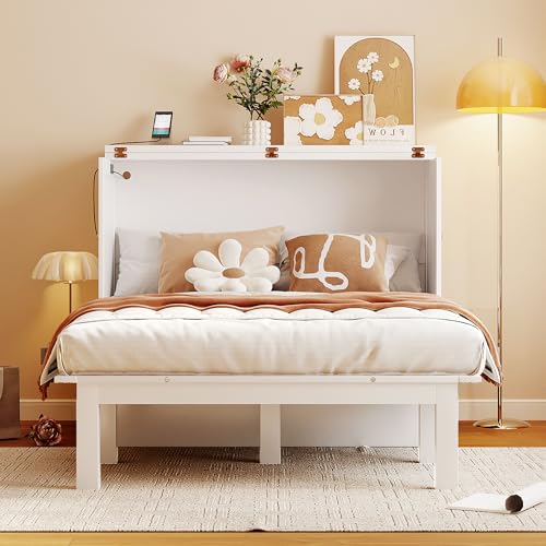 Full Size Murphy Bed with Drawers, Cabinets and USB Ports, Gray D589081
