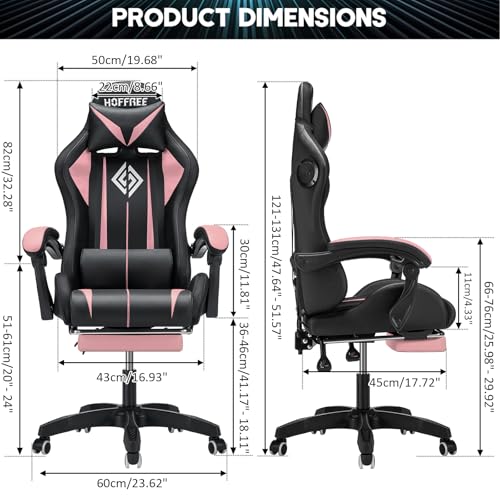 HOFFREE RGB Gaming Chair with Speakers and Footrest, Blue and Black B69323