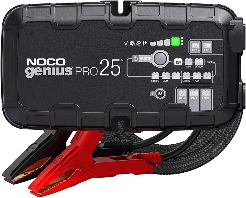 NOCO GENIUSPRO25, 25-Amp Fully-Automatic Professional Smart Charger, 6V, 12V and 24V Battery Charger, Battery Maintainer, Power Supply, and Battery Desulfator with Temperature Compensation