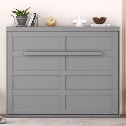 Harper & Bright Designs Queen Murphy Bed with Storage Shelves and LED Lights, Gray D9429