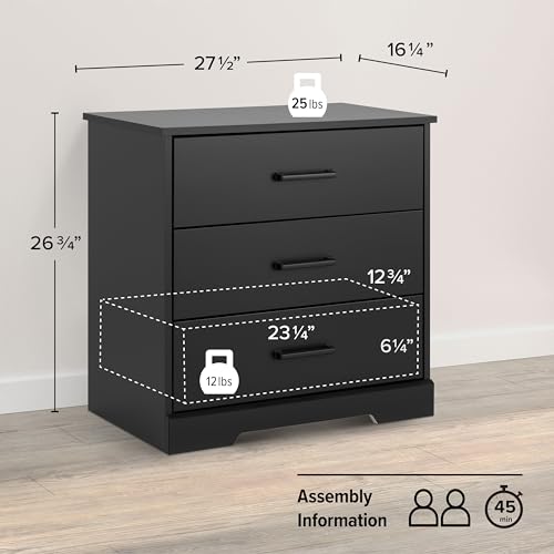 Prepac Sonoma Tall Nightstand with 3 Drawers, Black Q28004