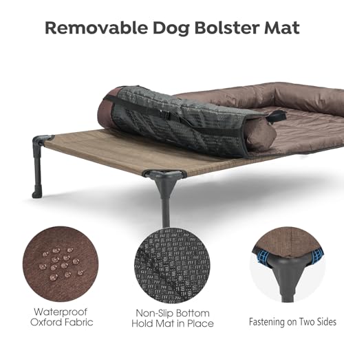 Veehoo Elevated Dog Bed with Removable Waterproof Bolster Cushion, Breathable Mesh, Indoor Outdoor, 42x30 inches, Beige U875430