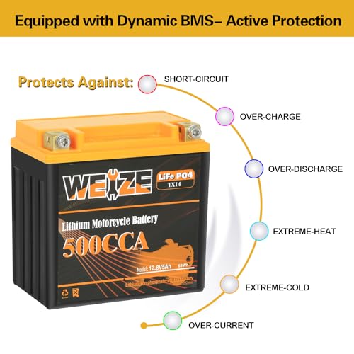 Weize Lithium YTX30L-BS 12V 10AH LiFePO4 Motorcycle Battery with Smart BMS E599001