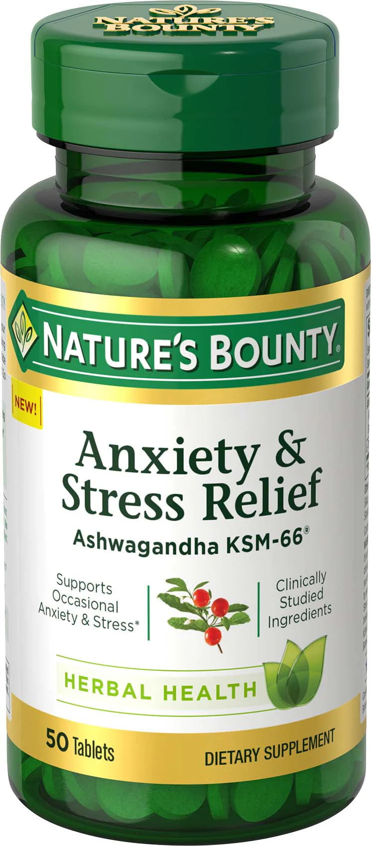 Nature's Bounty Anxiety & Stress Relief 聽Supplement, Ashwagandha KSM 66聽, 50 Ct