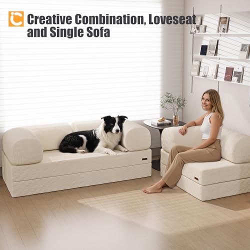 COMAX Folding Sofa Bed Convertible Chair Bed Corduroy 3-in-1 Floor Couch, Dark Grey E940