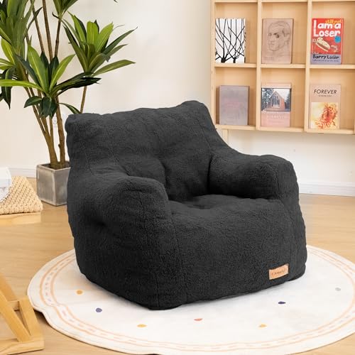 Bean Bag Chair with Filler, Tufted Soft Stuffed, Black B61630