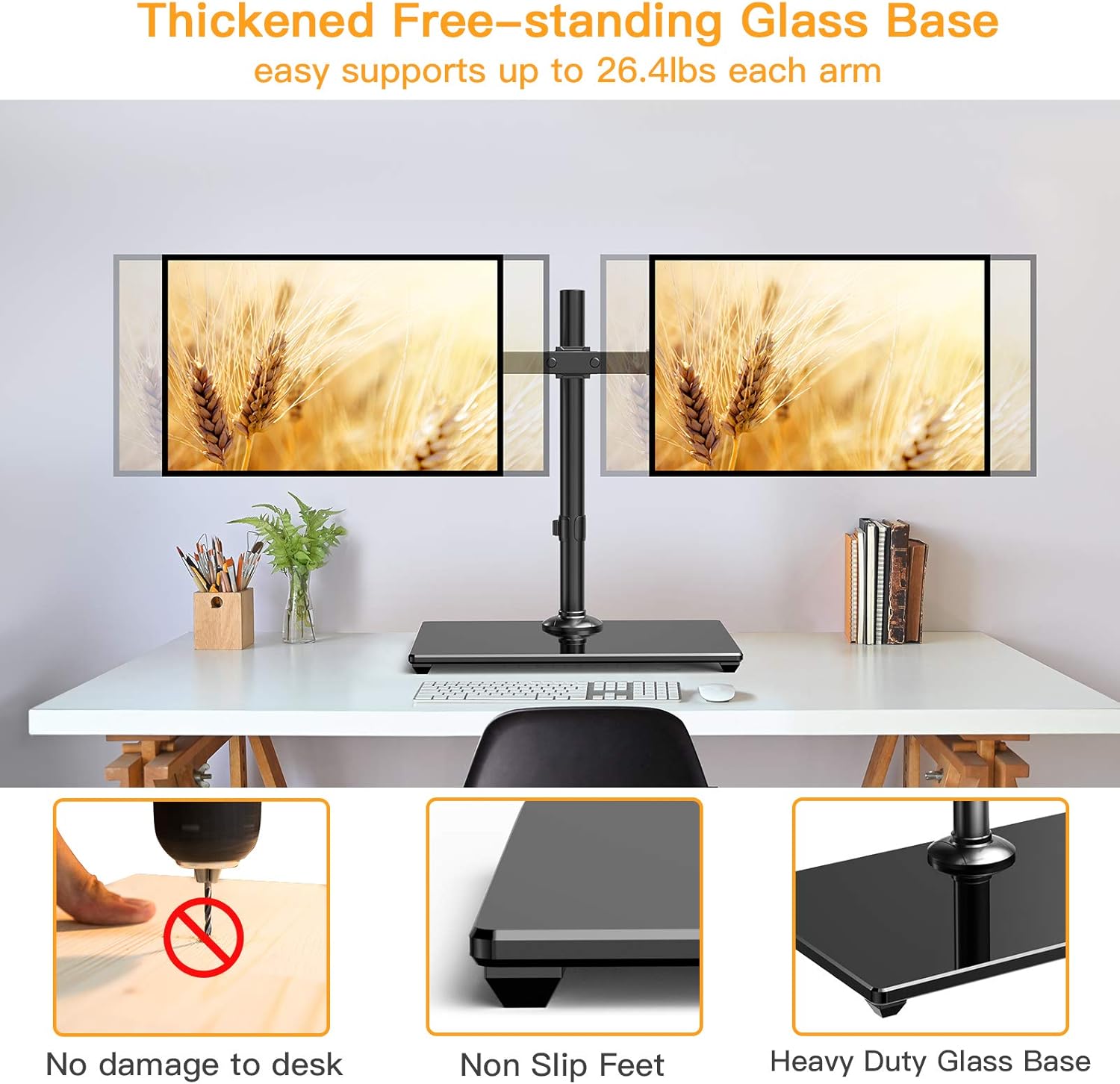 ErGear Dual Monitor Stand with Glass Base, Height Adjustable, Supports 17-32" Monitors, EGCM6 (2 Pack) D88748