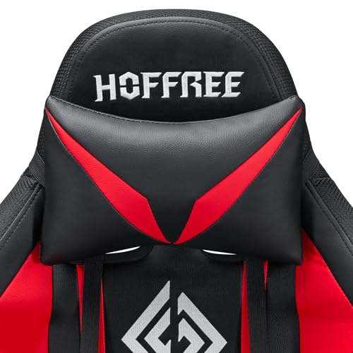 HOFFREE RGB Gaming Chair with Speakers and Footrest, Blue and Black B69323