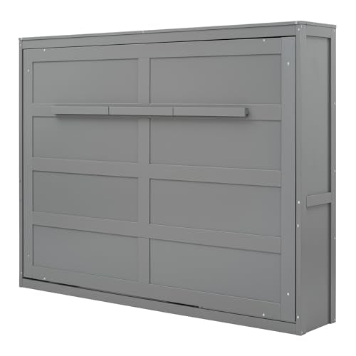 Harper & Bright Designs Queen Murphy Bed with Storage Shelves and LED Lights, Gray D9429