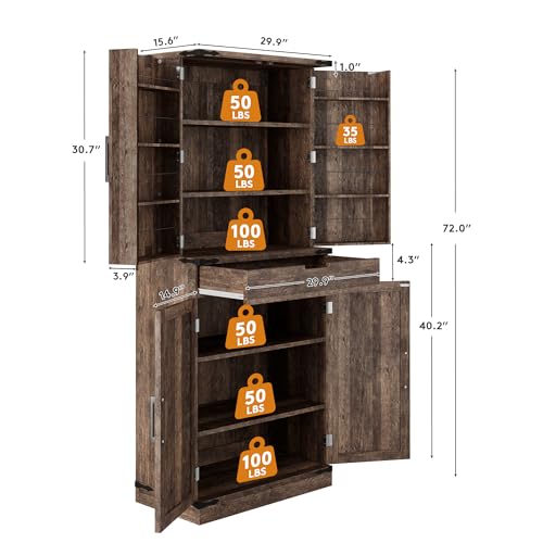 72" Tall Storage Cabinet with Adjustable Shelves & Steel Frame, Dark Grey F5479