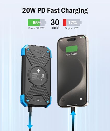 BLAVOR Solar Charger Power Bank 10,000mAh, Wireless, 20W USB-C S38060