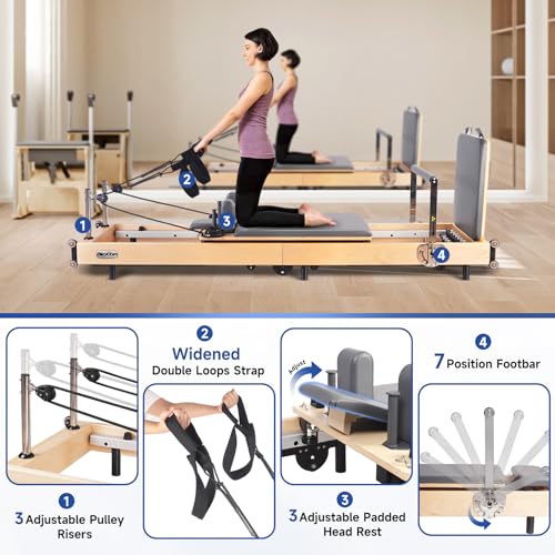Foldable Wood Pilates Reformer with Jump Board and Anti-Slip Mat U625945