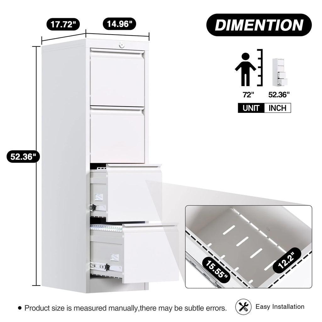 SUPEER 4 Drawer File Cabinet with Lock, Metal Vertical Storage, Black E499