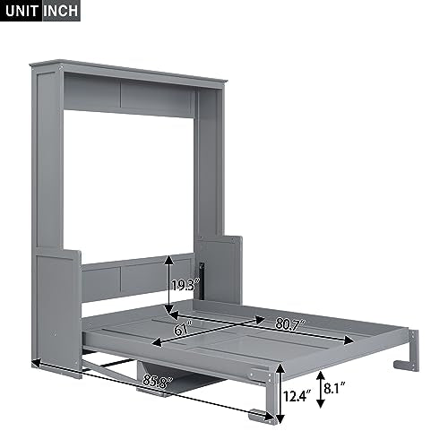 Queen Size Murphy Bed Wall Cabinet with 2 Wardrobes and Storage Shelf, White E955210
