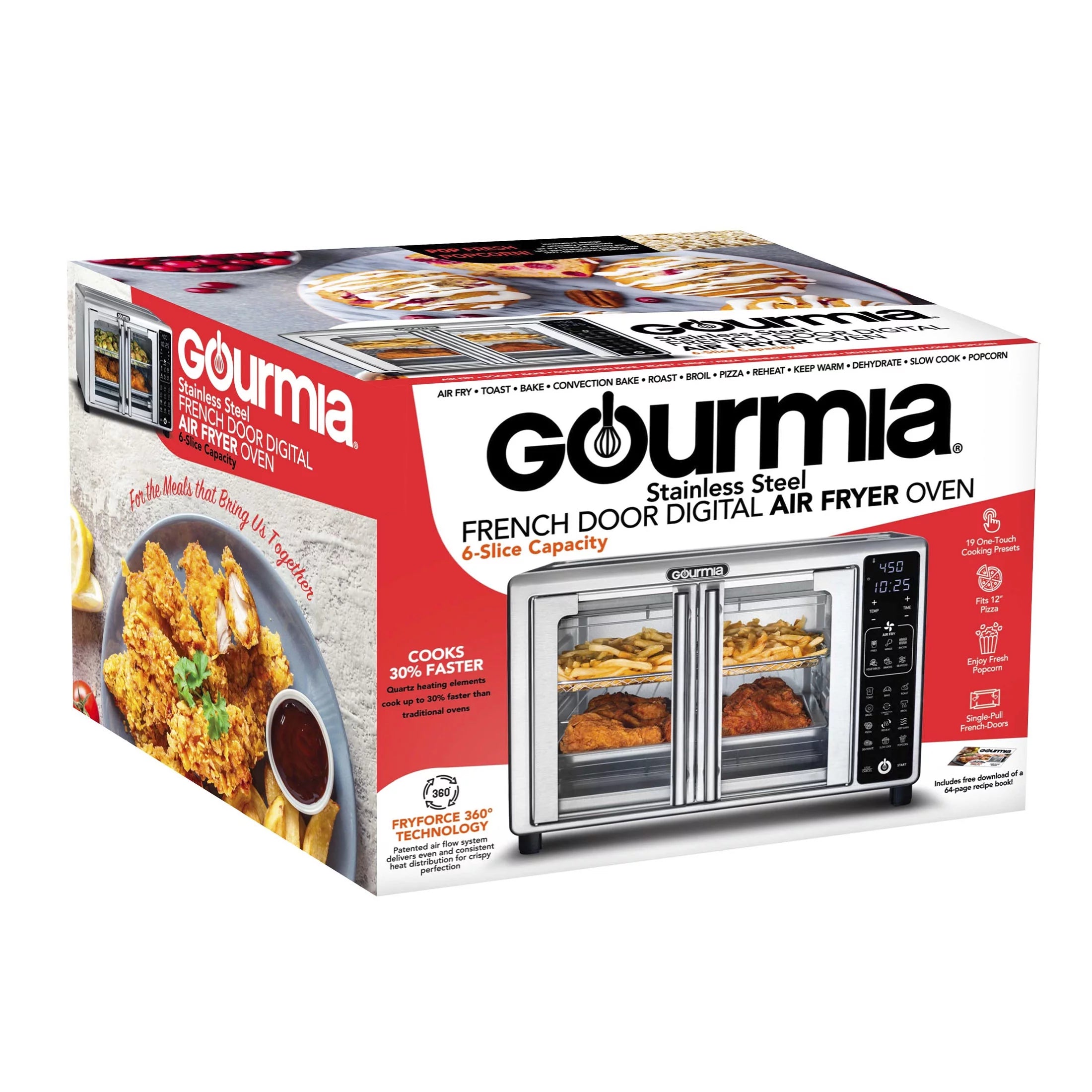 Gourmia 6-Slice Digital Toaster Oven Air Fryer with 19 One-Touch Presets, Stainless Steel Z498948