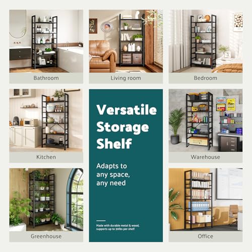 5 Tier Tall Bookcase Bookshelf Organizer Storage Unit Rustic Brown G866