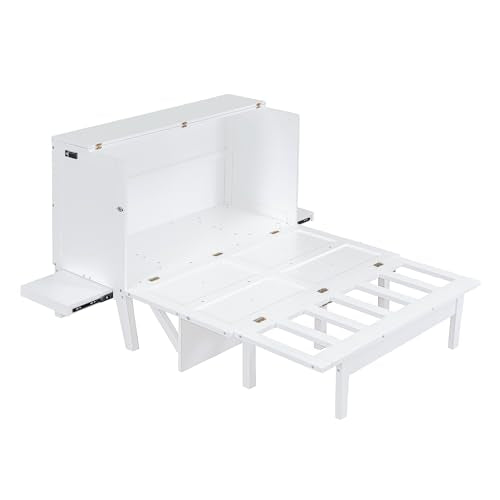 Full Size Murphy Bed with Drawers, Cabinets and USB Ports, Gray D589081