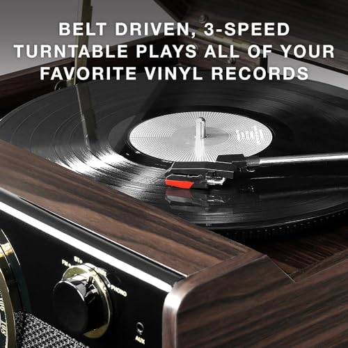 Victrola Metropolitan 4-in-1 Bluetooth Record Player with Built-in Speakers, Grey Z241914