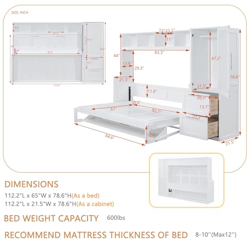 Linique Murphy Cabinet Wall Bed with Closet, Drawers and Top Shelf, Gray K190832