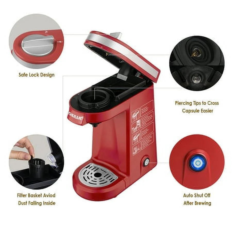 CHULUX Mini Single Serve Coffee Maker for K Pod & Ground Coffee U7469