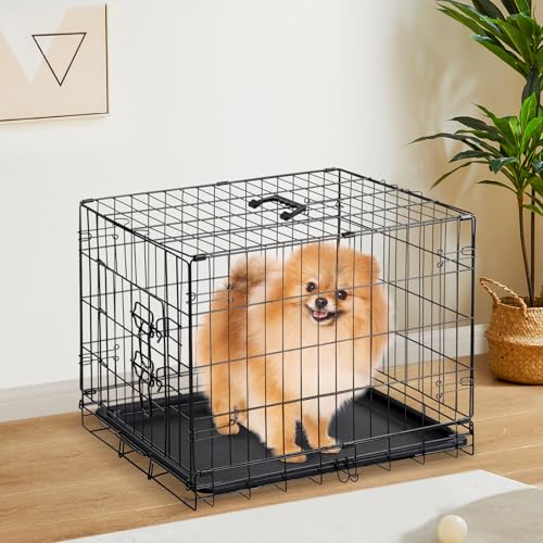 Sweetcrispy Large Dog Crate with Divider Panel, 36 Inch Double Door Folding Metal Wire Cage L276890