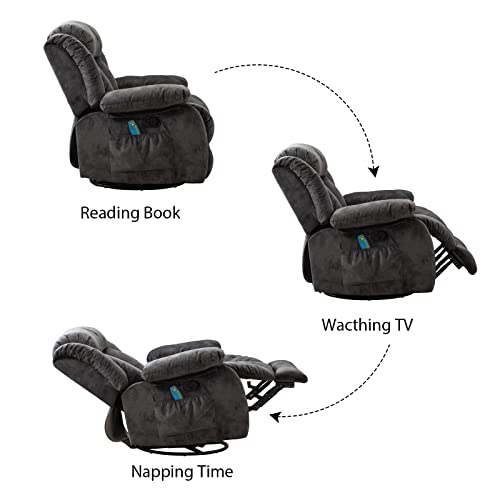 INZOY Massage Swivel Rocker Recliner with Heat and Vibration, Brown G989