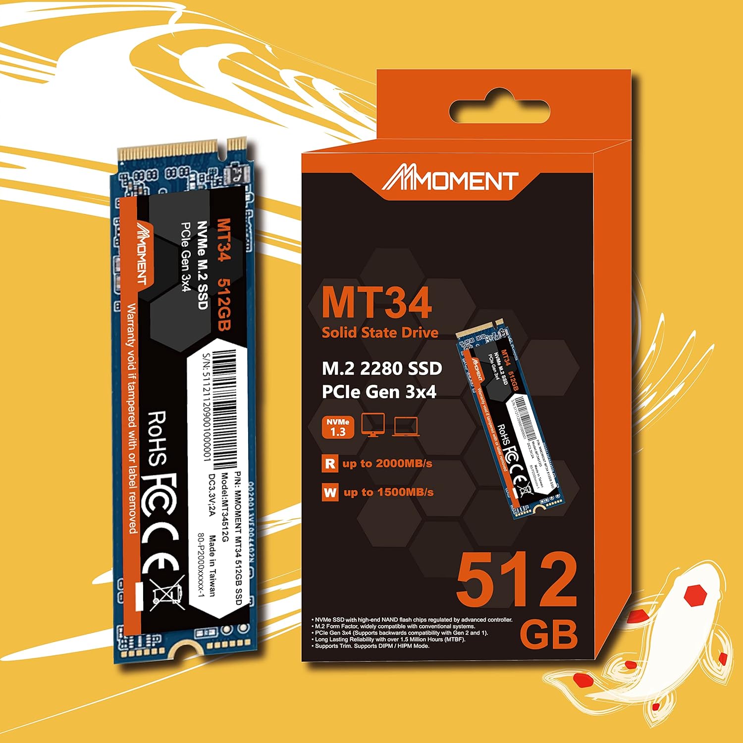 Mmoment 512GB NVMe M.2 2280 PCIe Gen 3x4 Internal SSD (2-Pack) D3452