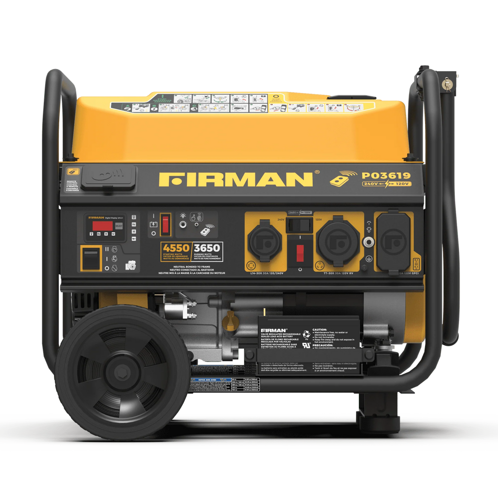 FIRMAN P03619 4550/3650 Watt 30A 120/240V Remote Start Gas Portable Generator cETL Certified With Wheel Kit
