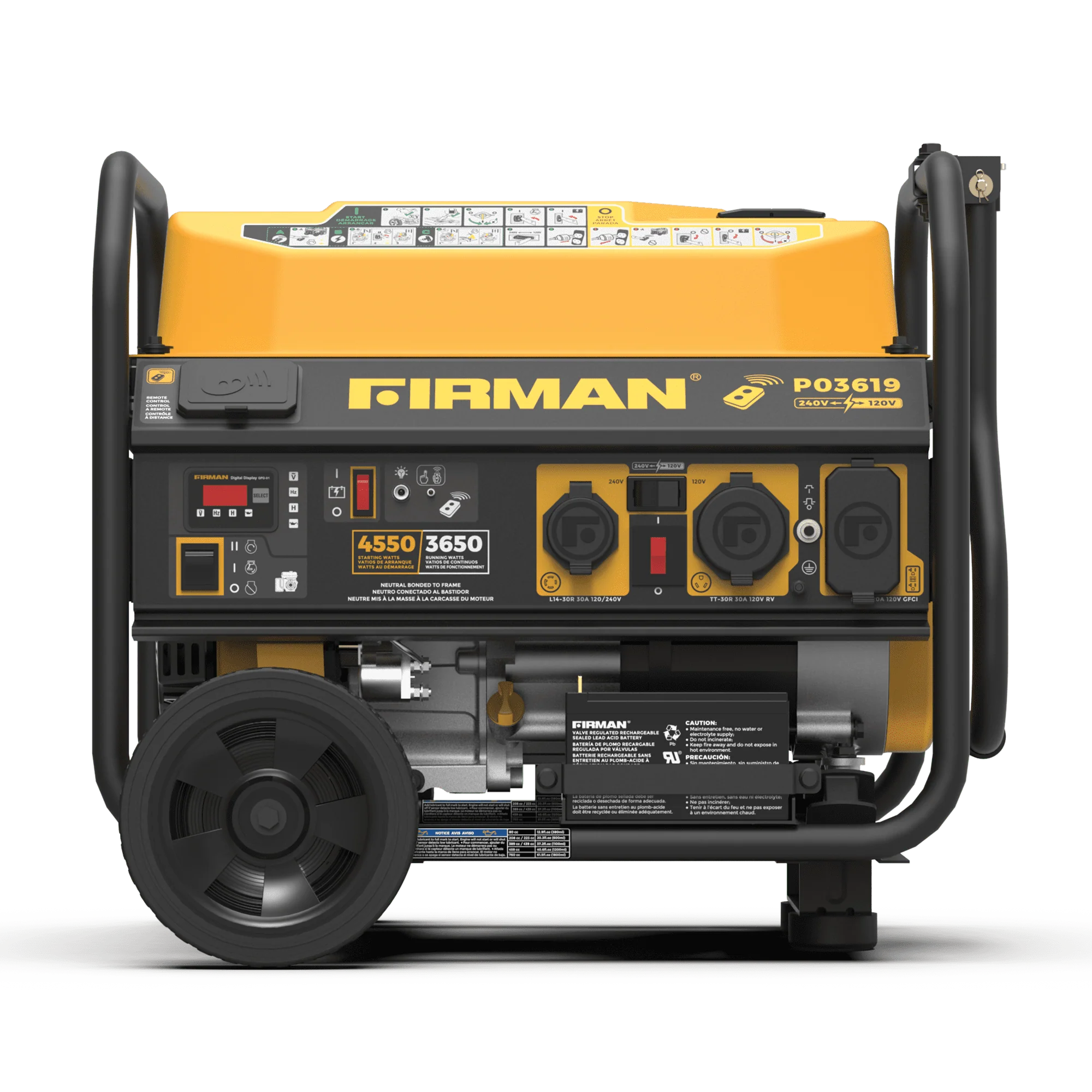 FIRMAN P03619 4550/3650 Watt 30A 120/240V Remote Start Gas Portable Generator cETL Certified With Wheel Kit