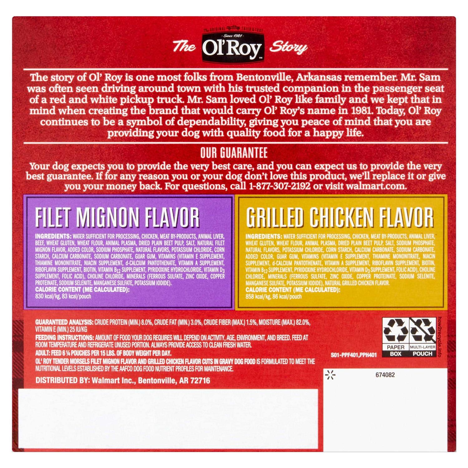 Ol’ Roy Cuts in Gravy Wet Dog Food Variety Pack, Tender Morsels E872