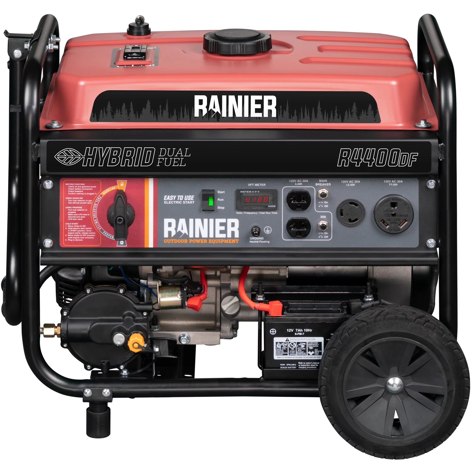 Rainier 4400 Peak Watt Dual Fuel Portable Generator with Electric Start U3534