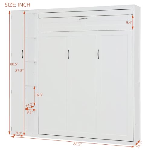 Harper & Bright Designs Queen Murphy Bed with Storage Shelves and LED Lights, Gray D9429