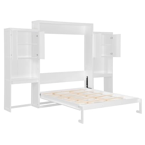 SOFTSEA Queen Murphy Bed with Desk and Storage, Espresso S562