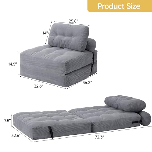 Folding Sofa Bed Convertible Sleeper Chair with Pillow, Grey L546