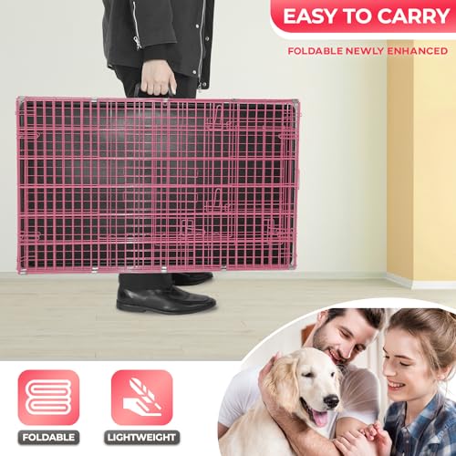 FDW Dog Crate for Large Dogs 48 Inch Folding Metal Wire Cage Double Door N1299