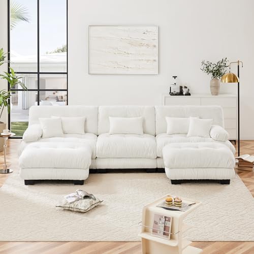 Modular Sectional Sofa with 2 Ottomans, Chenille, White R310906