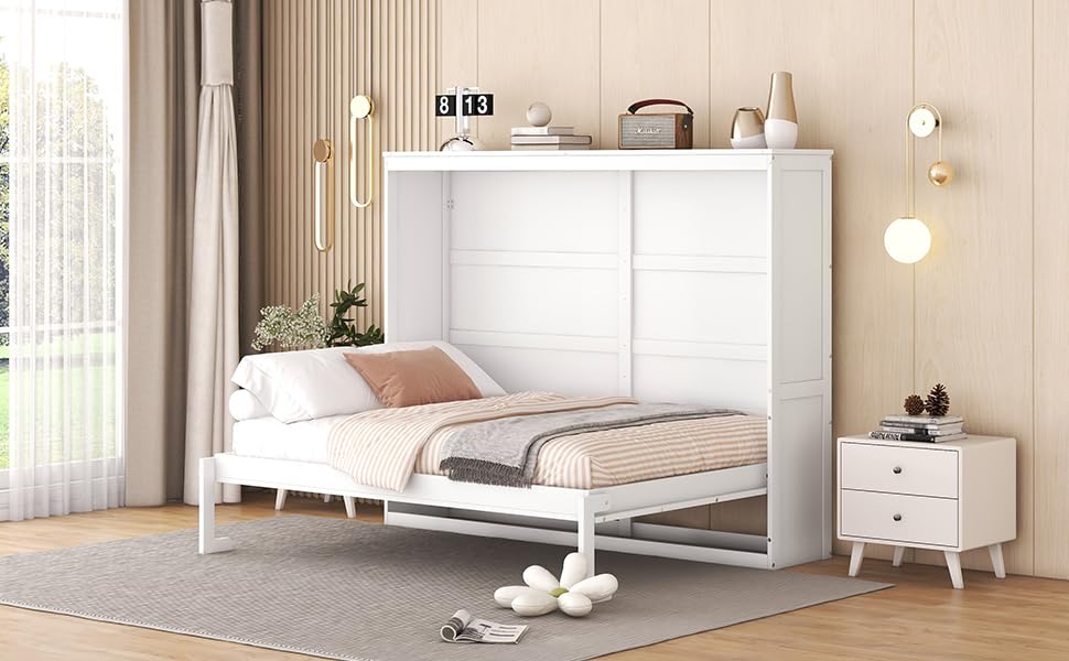 Full Size Murphy Bed with Drawers, Cabinets and USB Ports, Gray D589081