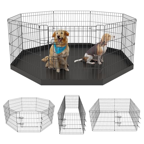 Artmeer Pet Playpen 8 Panels 24 Inch Foldable Dog Fence Kennel, Black N172167