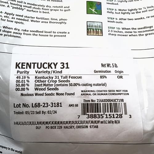 X-Seed Oregon Grown Kentucky 31 Tall Fescue Grass Seed for Sun and Shade, 5 lb Bag F733