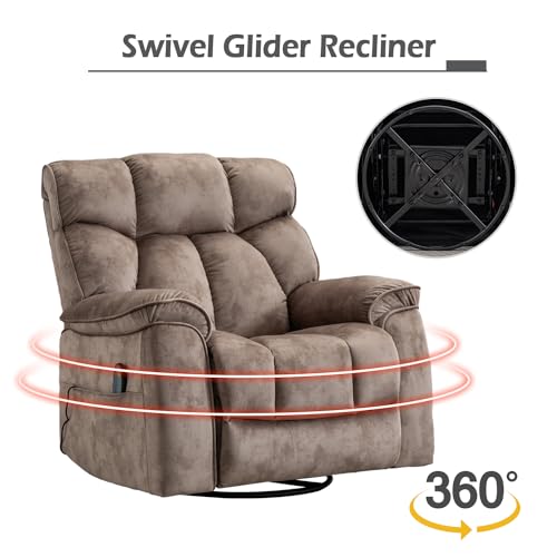 INZOY Massage Swivel Rocker Recliner with Heat and Vibration, Brown G989
