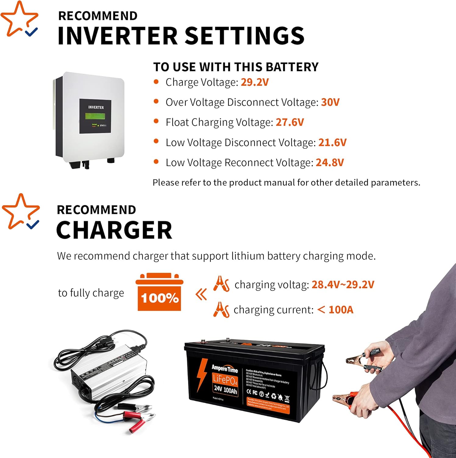 Ampere Time 12V 200Ah Plus LiFePO4 Battery with 200A BMS N84511