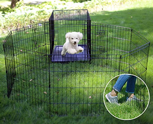 Artmeer Pet Playpen 8 Panels 24 Inch Foldable Dog Fence Kennel, Black N172167