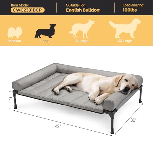Veehoo Elevated Dog Bed with Removable Waterproof Bolster Cushion, Breathable Mesh, Indoor Outdoor, 42x30 inches, Beige U875430