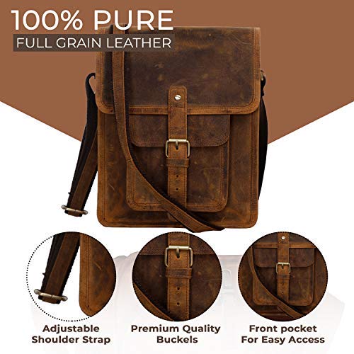 Leather Crossbody Bag Messenger Satchel for Men and Women, Brown P148