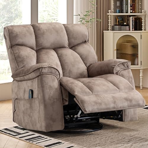 INZOY Massage Swivel Rocker Recliner with Heat and Vibration, Brown G989