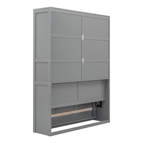 Full Size Murphy Bed with Drawers, Cabinets and USB Ports, Gray D589081