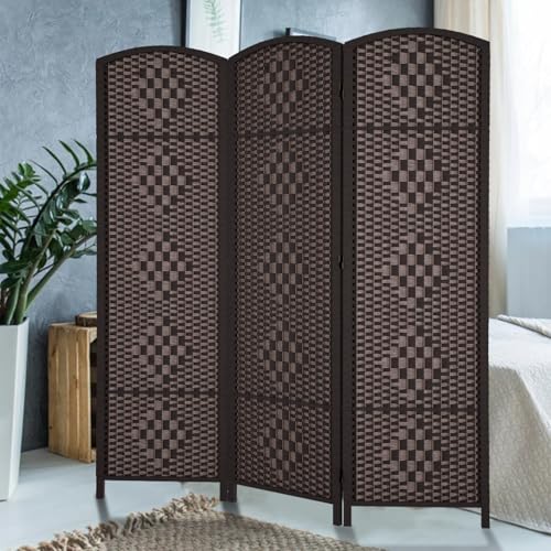 Rose Home Fashion 6 ft Tall Room Divider 4 Panel Folding Privacy Screen, Dark Coffee C8634