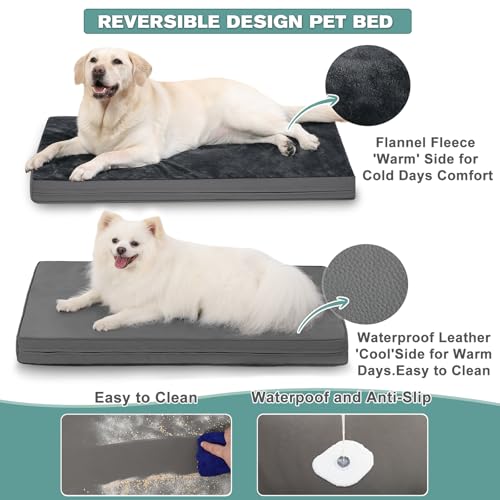 Vonabem Waterproof Dog Bed Large Medium Sized Dogs Outdoor Orthopedic Crate Pad Washable Gray 35"x22" C409