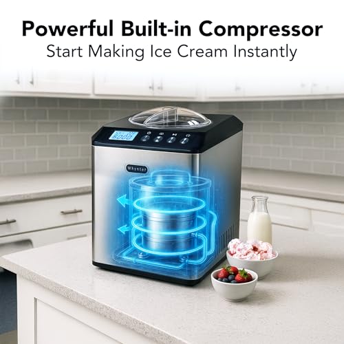 Whynter Ice Cream Maker 2.1 Qt Automatic with Built-In Compressor, Stainless Steel J810