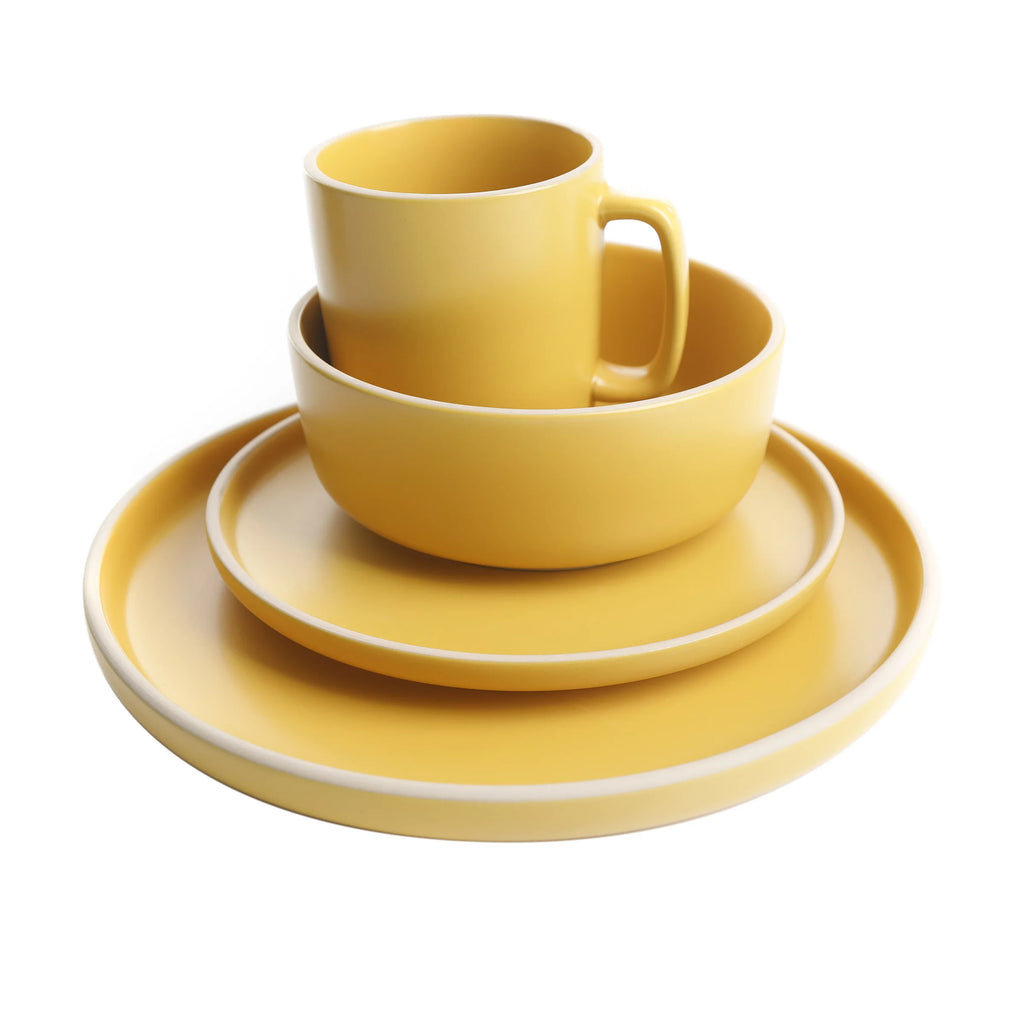 Gibson Home Zuma 16 Piece Round Dinnerware Set, Matte Stoneware, Yellow D2137